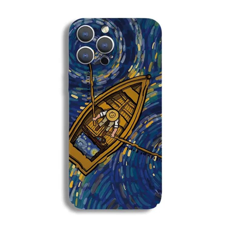 Precise Hole Oil Painting Pattern PC Phone Case For iPhone 12 mini For iPhone 11 Pro Max - For iPhone 12 mini / Boating