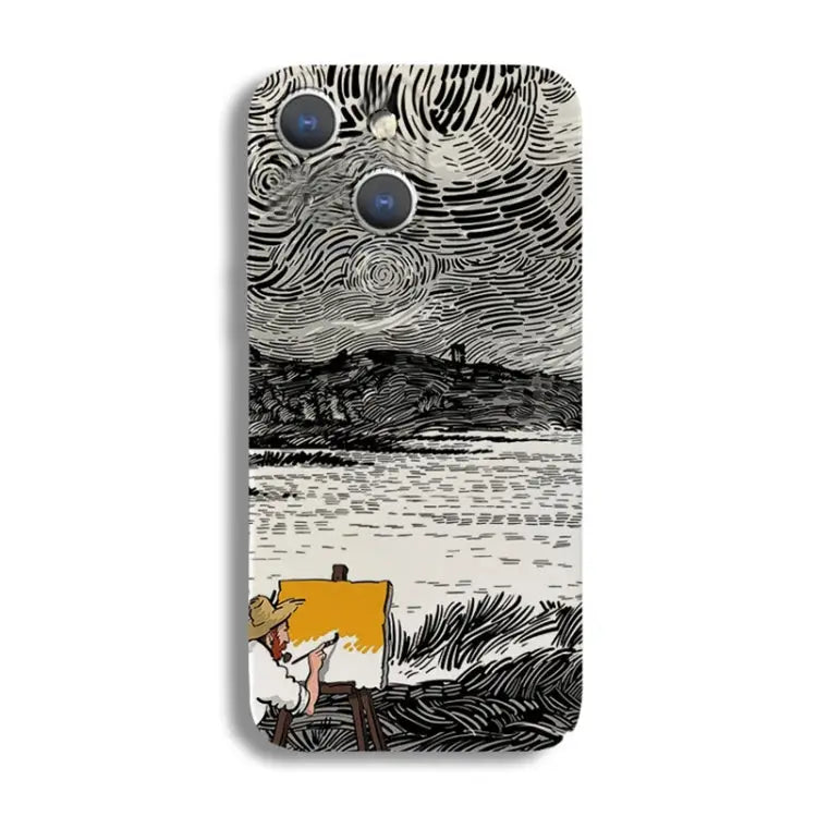 Precise Hole Oil Painting Pattern PC Phone Case For iPhone 15 Plus For iPhone 15 - For iPhone 15 / Inkwash - Apple