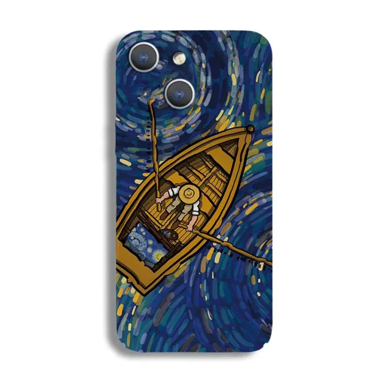 Precise Hole Oil Painting Pattern PC Phone Case For iPhone 15 Plus For iPhone 15 - For iPhone 15 Plus / Boating - Apple