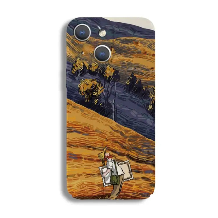 Precise Hole Oil Painting Pattern PC Phone Case For iPhone 15 Plus For iPhone 15 - For iPhone 15 Plus / Evening Breeze