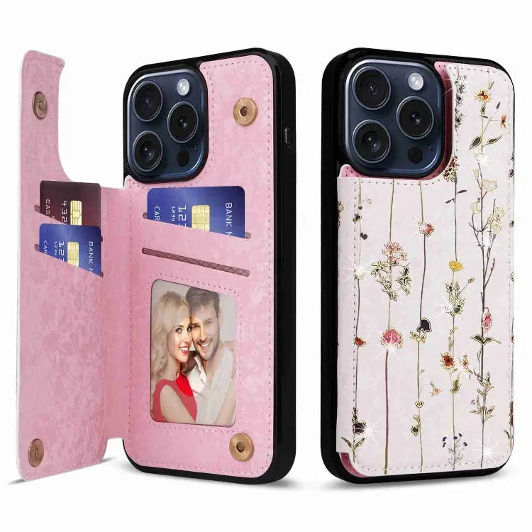 Printed Double Buckle RFID Anti-theft Phone Case For iPhone 15 Pro For iPhone 15 Plus For iPhone 15 For iPhone 14 Plus