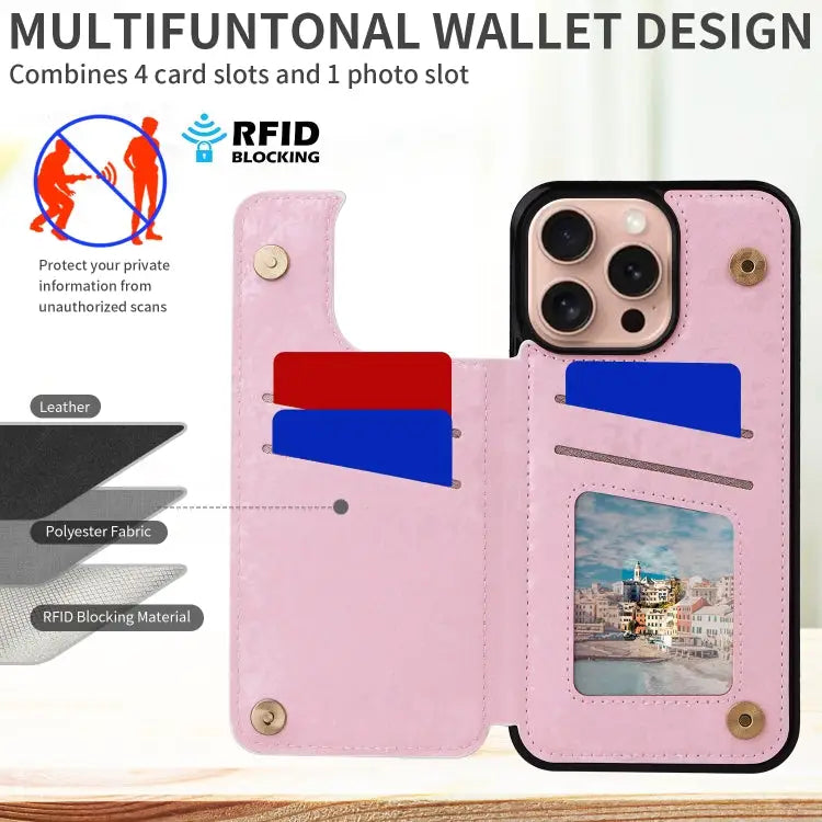 Printed Double Buckle RFID Anti-theft Phone Case For iPhone 15 Pro For iPhone 15 Plus For iPhone 15 For iPhone 14 Plus