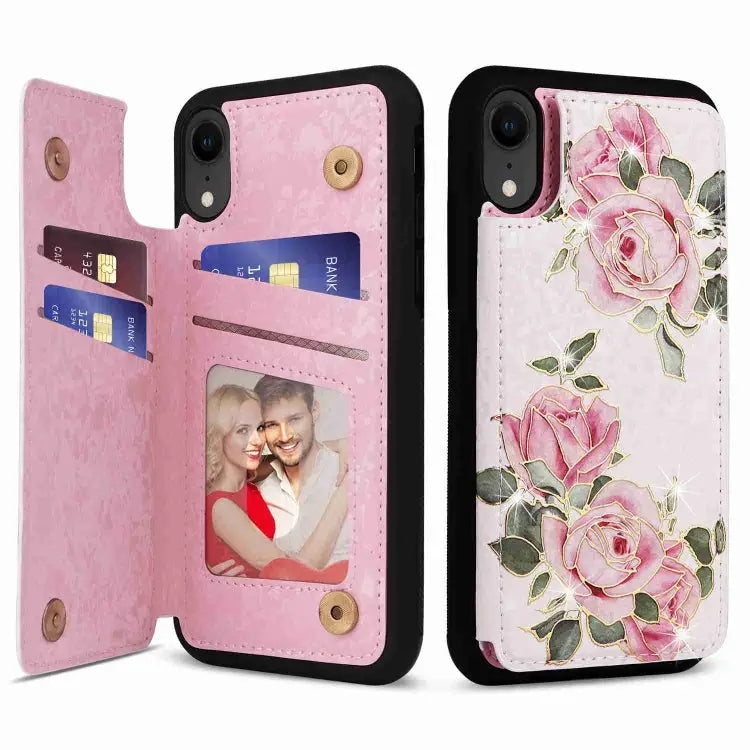 Printed Double Buckle RFID Anti-theft Phone Case For iPhone XS Max For iPhone 8 Plus / 7 Plus - For iPhone XR / Rose