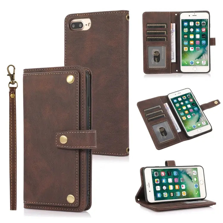 PU + TPU Horizontal Flip Leather Case with Holder & Card Slot & Wallet & Lanyard For iPhone 8 Plus & 7 Plus For iPhone