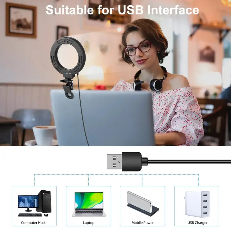 PULUZ 4.7 inch 12cm Ring Selfie Light 3 Modes USB Dimmable Dual Color Temperature LED Curved Vlogging Photography Video