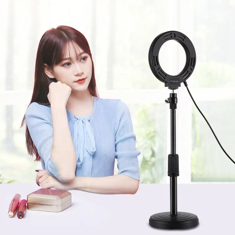 PULUZ 4.7 inch 12cm USB 3 Modes Dimmable LED Ring Selfie Beauty Vlogging Photography Video Lights with Tripod Ball Head
