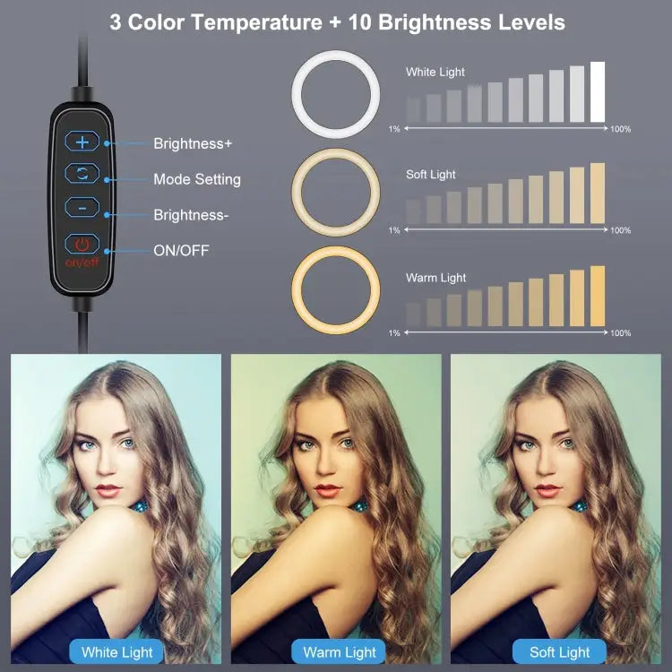 PULUZ 4.7 inch 12cm USB 3 Modes Dimmable LED Ring Selfie Beauty Vlogging Photography Video Lights with Tripod Ball Head