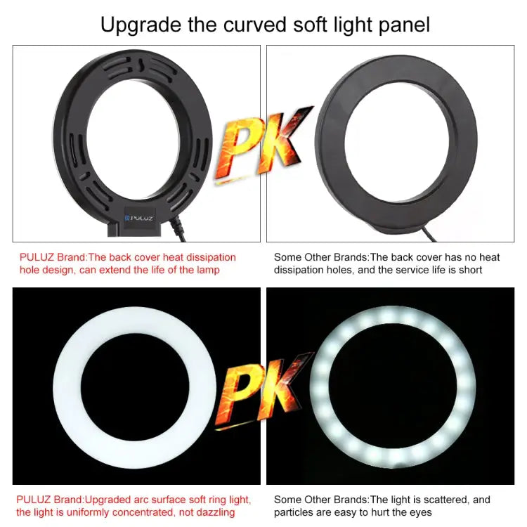 PULUZ 4.7 inch 12cm USB 3 Modes Dimmable LED Ring Selfie Beauty Vlogging Photography Video Lights with Tripod Ball Head