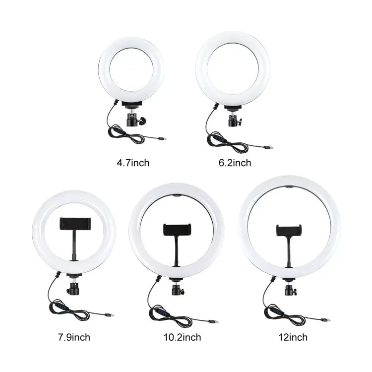 PULUZ 4.7 inch 12cm USB 3 Modes Dimmable LED Ring Selfie Beauty Vlogging Photography Video Lights with Tripod Ball Head