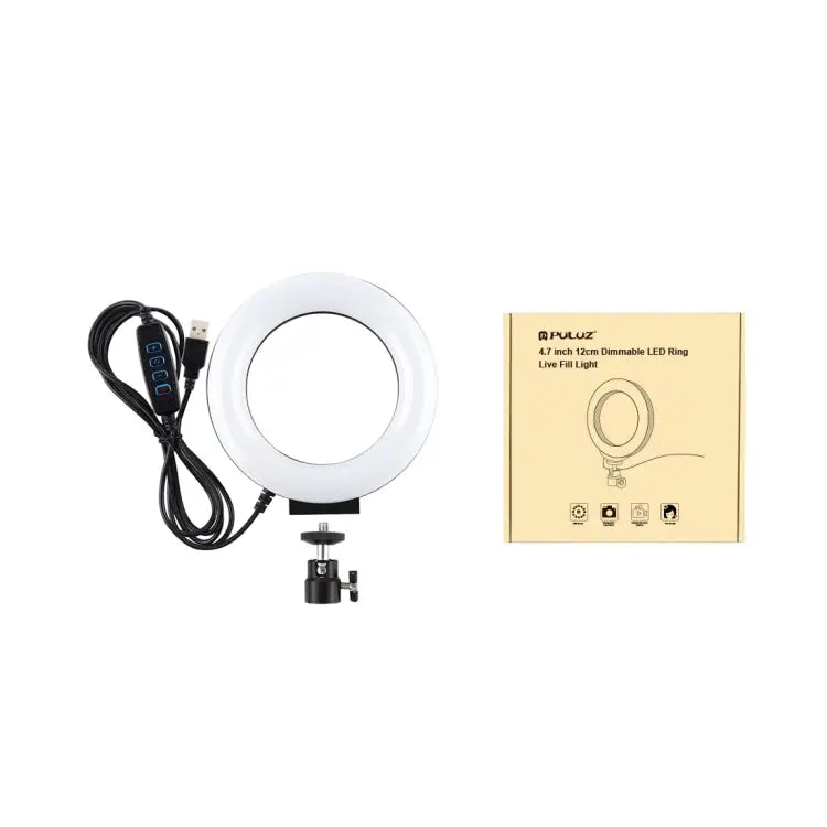 PULUZ 4.7 inch 12cm USB 3 Modes Dimmable LED Ring Selfie Beauty Vlogging Photography Video Lights with Tripod Ball Head