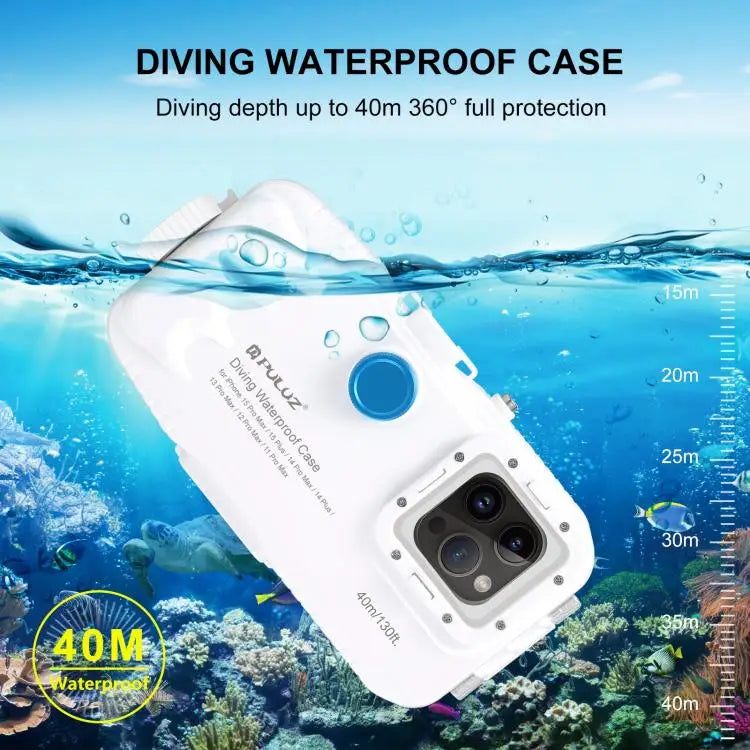 PULUZ 40m/130ft Waterproof Diving Case for 15 Pro Max / 15 Plus / iPhone 14 Plus / 14 Pro Max / 13 Pro Max / 12 Pro Max
