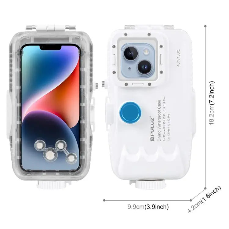 PULUZ 40m/130ft Waterproof Diving Case for iPhone 16 / 15 / 15 Pro / 14 / 14 Pro / 13 / 13 Pro / 12 / 12 Pro