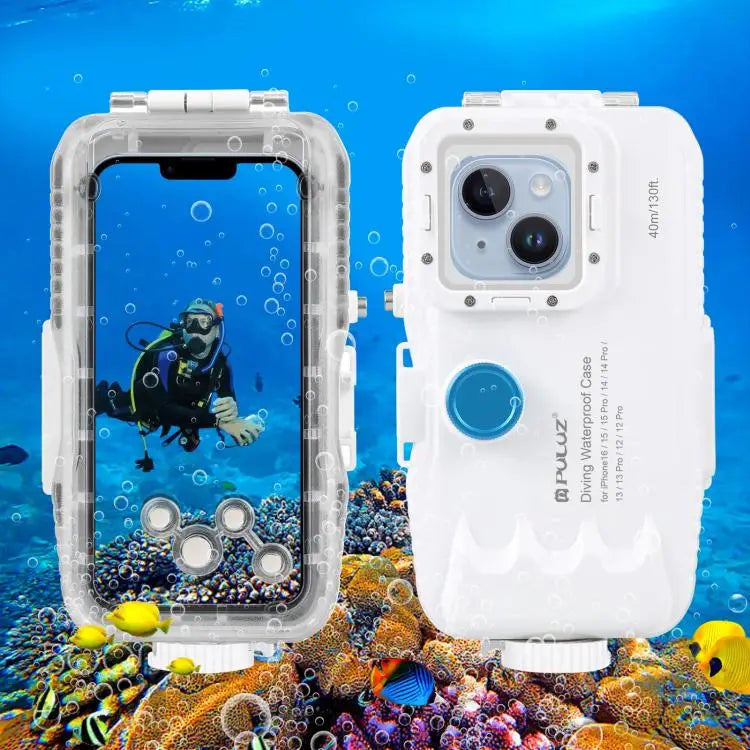 PULUZ 40m/130ft Waterproof Diving Case for iPhone 16 / 15 / 15 Pro / 14 / 14 Pro / 13 / 13 Pro / 12 / 12 Pro