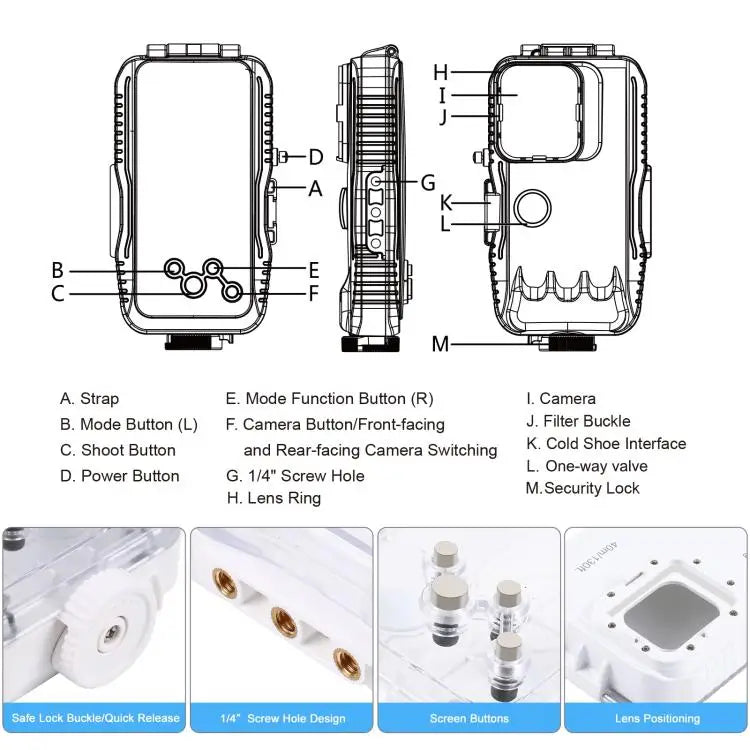 PULUZ 40m/130ft Waterproof Diving Case for iPhone 16 / 15 / 15 Pro / 14 / 14 Pro / 13 / 13 Pro / 12 / 12 Pro
