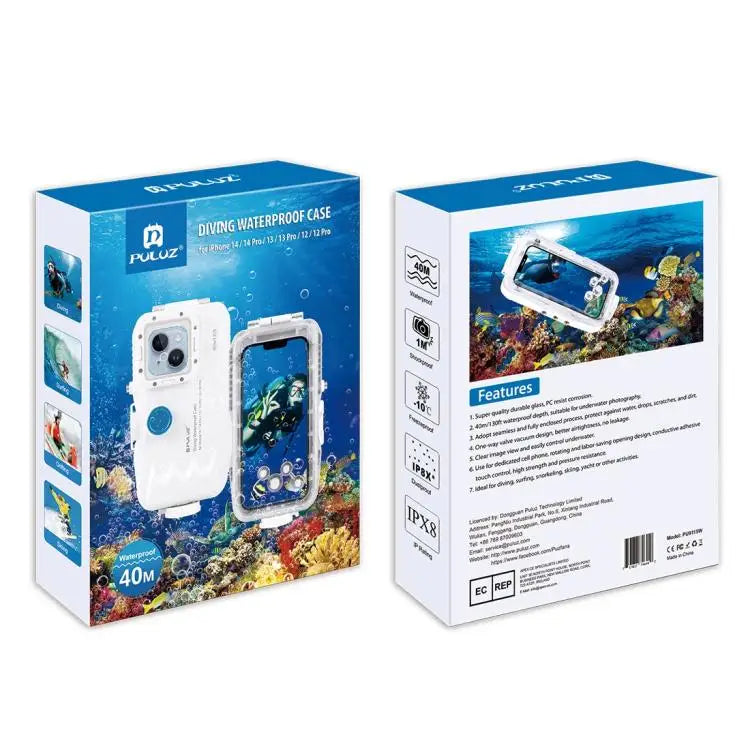 PULUZ 40m/130ft Waterproof Diving Case for iPhone 16 / 15 / 15 Pro / 14 / 14 Pro / 13 / 13 Pro / 12 / 12 Pro