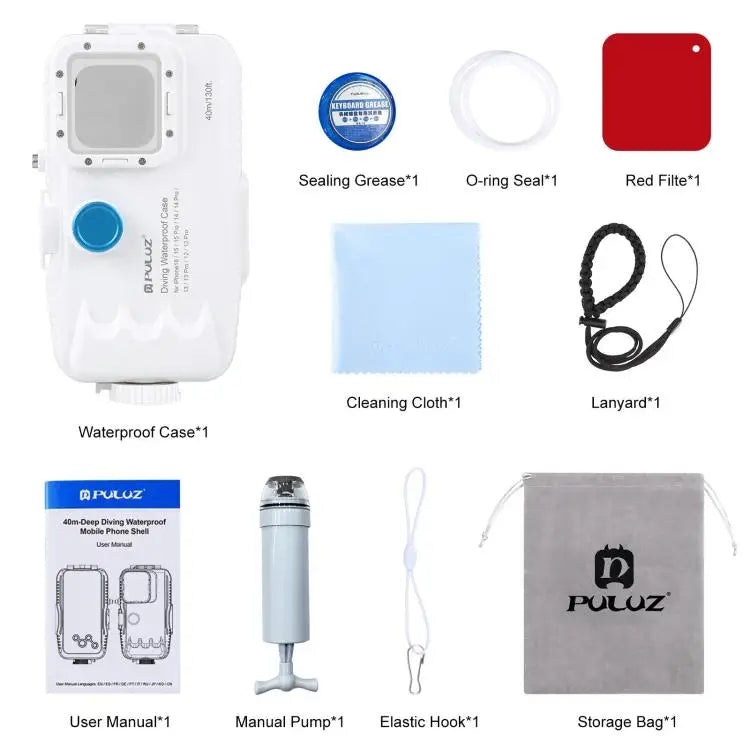 PULUZ 40m/130ft Waterproof Diving Case for iPhone 16 / 15 / 15 Pro / 14 / 14 Pro / 13 / 13 Pro / 12 / 12 Pro