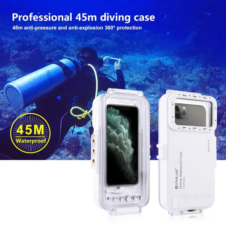 PULUZ 45m/147ft Waterproof Diving Case Photo Video Taking Underwater Housing Cover for iPhone 14 Series iPhone 13