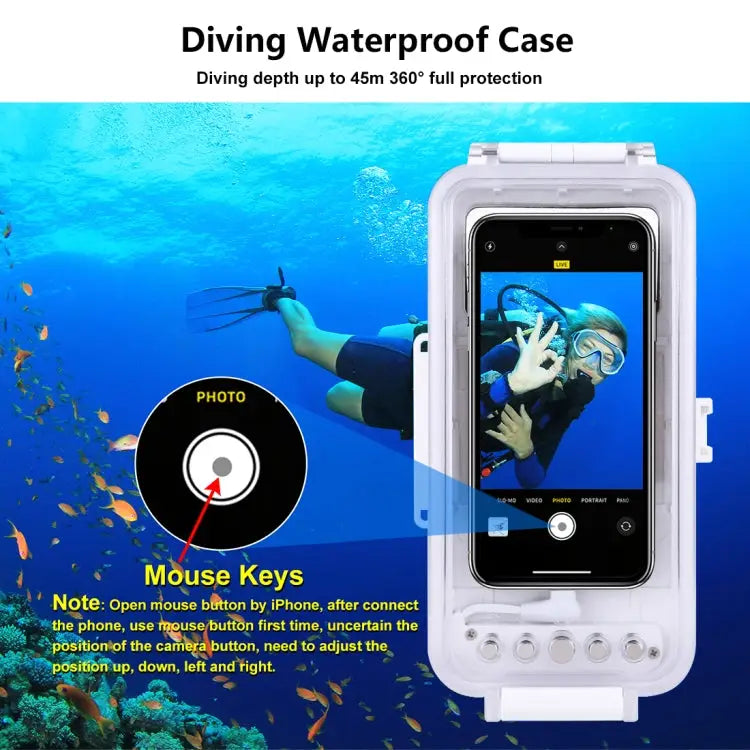 PULUZ 45m/147ft Waterproof Diving Case Photo Video Taking Underwater Housing Cover for iPhone 14 Series iPhone 13