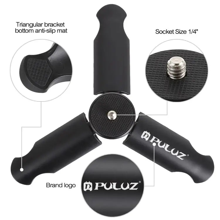 PULUZ Folding Plastic Tripod + Aluminum Alloy Clamp Bracket with Cold Shoe for iPhone Galaxy Huawei Xiaomi Sony HTC