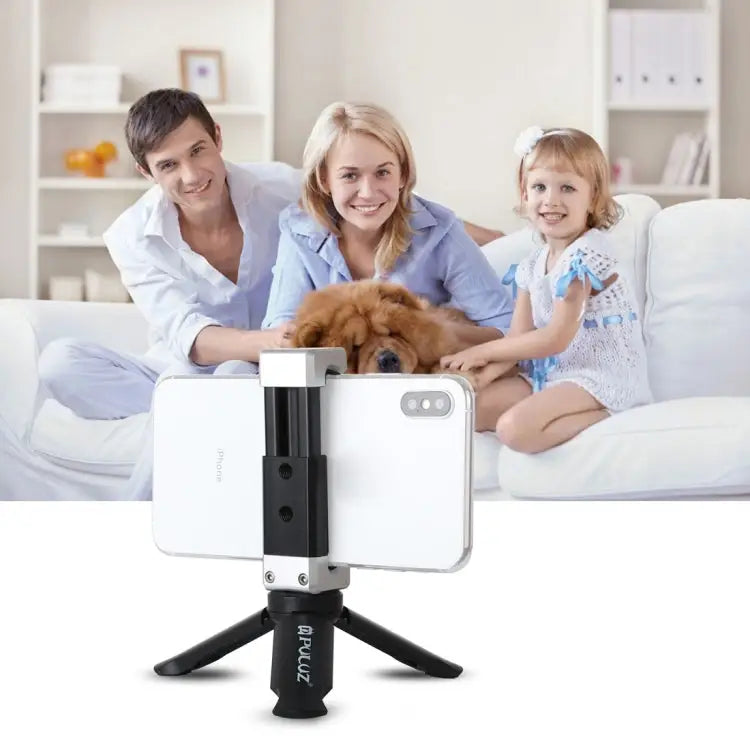 PULUZ Folding Plastic Tripod + Aluminum Alloy Clamp Bracket with Cold Shoe for iPhone Galaxy Huawei Xiaomi Sony HTC