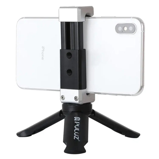 PULUZ Folding Plastic Tripod + Aluminum Alloy Clamp Bracket with Cold Shoe for iPhone Galaxy Huawei Xiaomi Sony HTC