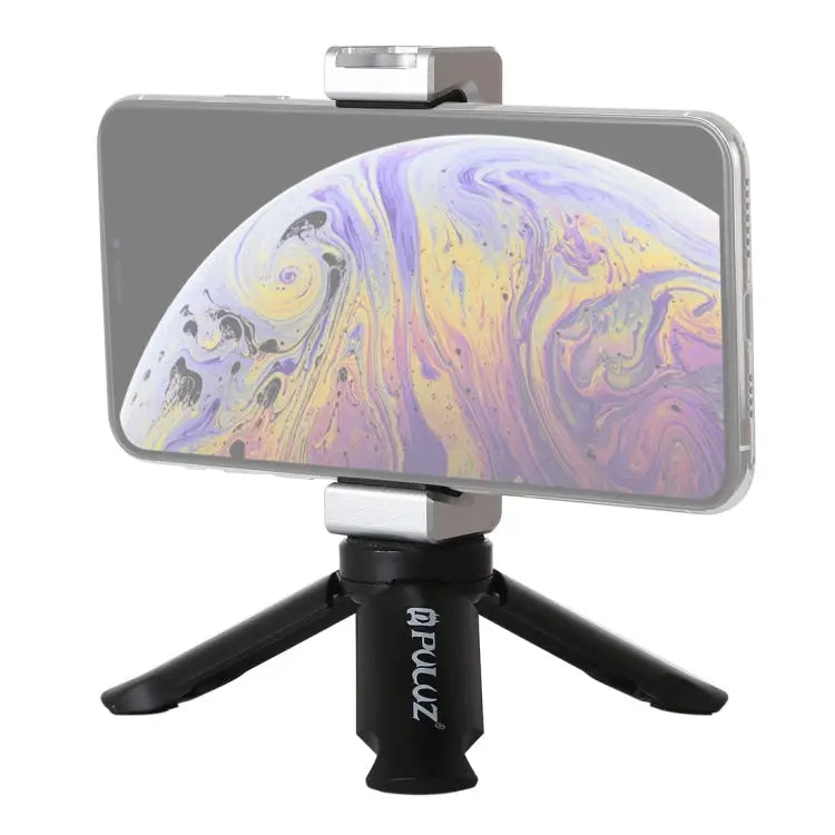 PULUZ Folding Plastic Tripod + Aluminum Alloy Clamp Bracket with Cold Shoe for iPhone Galaxy Huawei Xiaomi Sony HTC