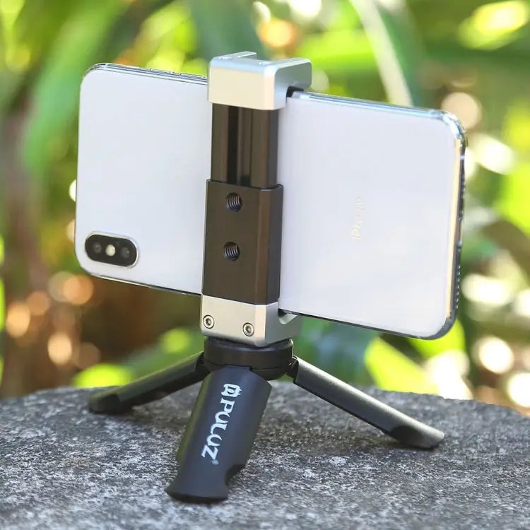 PULUZ Folding Plastic Tripod + Aluminum Alloy Clamp Bracket with Cold Shoe for iPhone Galaxy Huawei Xiaomi Sony HTC
