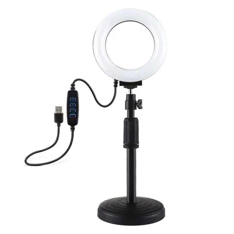 PULUZ Round Base Desktop Holder + 4.7 inch 12cm 3 Modes USB Dimmable LED Ring Vlogging Video Light Adjustable Height: