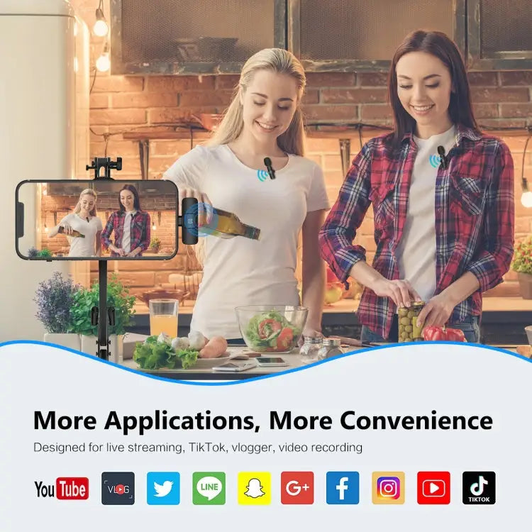 PULUZ Wireless Lavalier Noise Reduction Reverb Microphones for iPhone / iPad 8-Pin Receiver Dual Microphones - 8-Pin