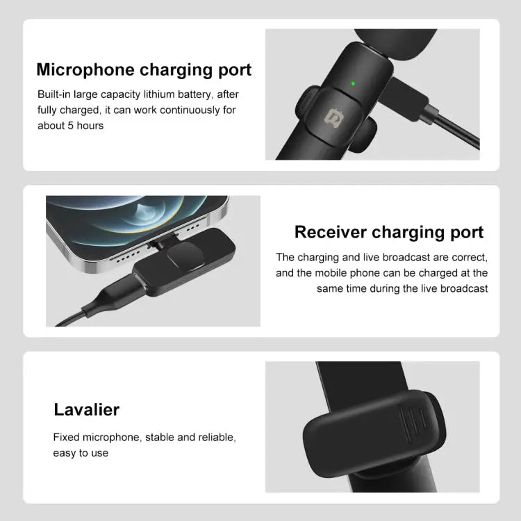 PULUZ Wireless Lavalier Noise Reduction Reverb Microphones for iPhone / iPad 8-Pin Receiver Dual Microphones - 8-Pin