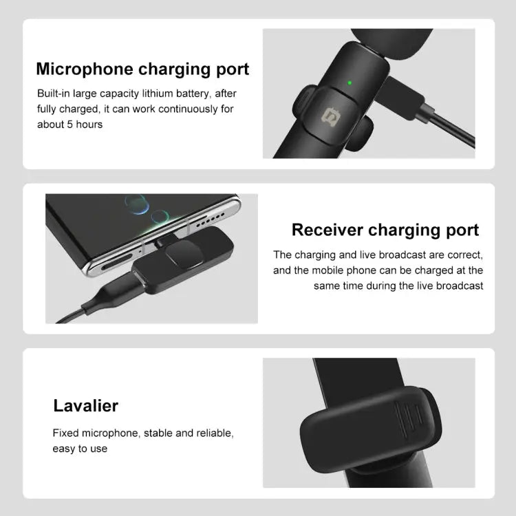 PULUZ Wireless Lavalier Noise Reduction Reverb Microphones for Type-C Phone Type-C Receiver and Dual Microphones