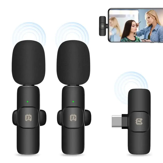 PULUZ Wireless Lavalier Noise Reduction Reverb Microphones for Type-C Phone Type-C Receiver and Dual Microphones