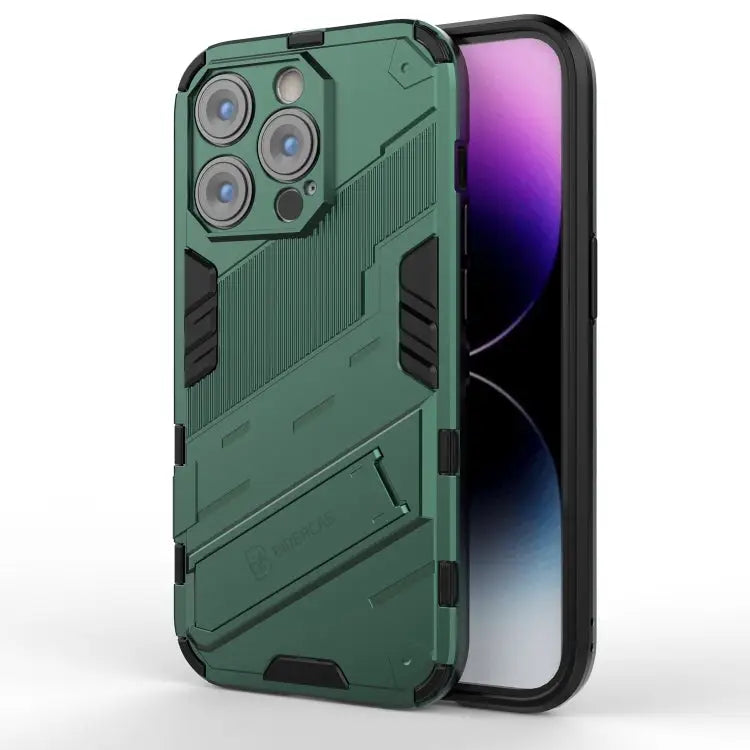 Punk Armor 2 in 1 PC + TPU Phone Case For iPhone 14 Pro Max - For iPhone 14 Pro Max / Green - Apple Accessories