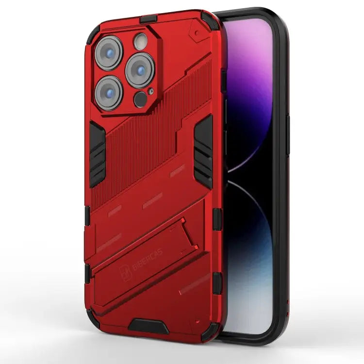 Punk Armor 2 in 1 PC + TPU Phone Case For iPhone 14 Pro Max - For iPhone 14 Pro Max / Red - Apple Accessories