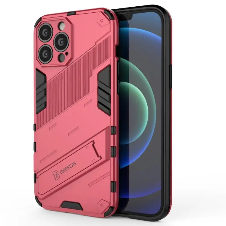 Punk Armor 2 in 1 PC + TPU Phone Case with Invisible Holder For iPhone 13 Pro Max - For iPhone 13 Pro Max / Light Red