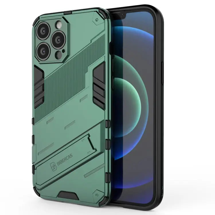 Punk Armor 2 in 1 PC + TPU Phone Case with Invisible Holder For iPhone 13 Pro Max - For iPhone 13 Pro Max / Green