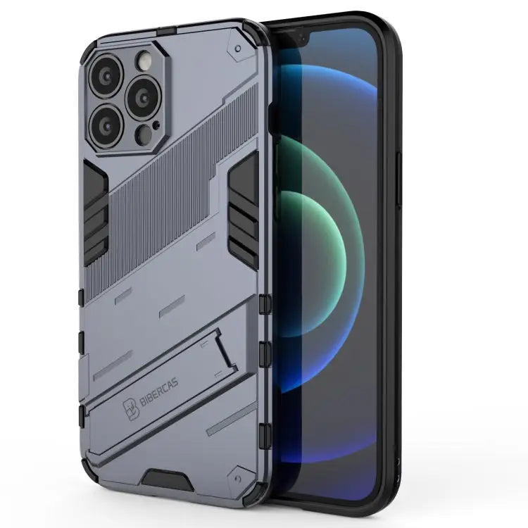 Punk Armor 2 in 1 PC + TPU Phone Case with Invisible Holder For iPhone 13 Pro Max - For iPhone 13 Pro Max / Grey