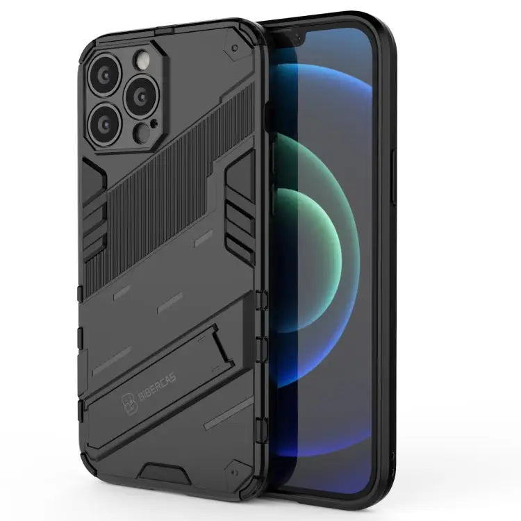 Punk Armor 2 in 1 PC + TPU Phone Case with Invisible Holder For iPhone 13 Pro Max - For iPhone 13 Pro Max / Black