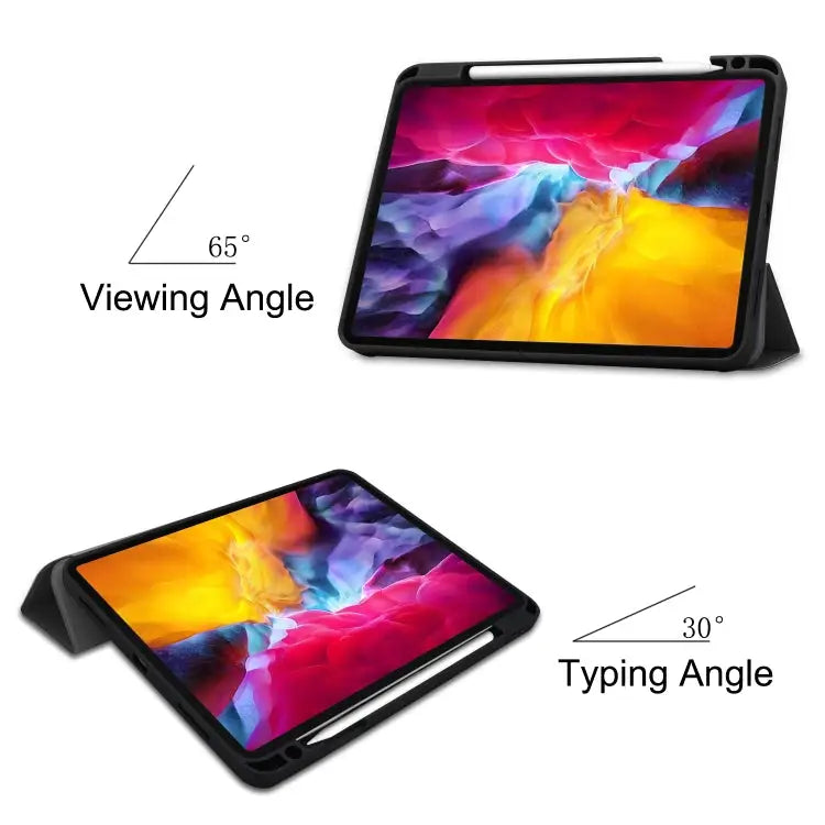 Pure Color Horizontal Flip TPU + PU Leather Case with Three-folding Holder & Sleep / Wake-up Function & Pen Slot