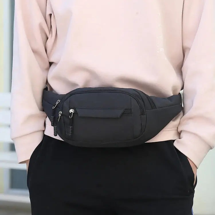 Pure Color Multi-function Pockets Waterproof Chest Bag Waist Sports Bag - Black