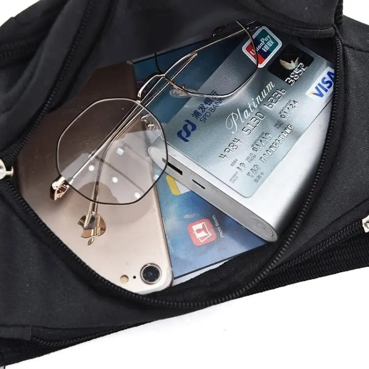 Pure Color Multi-function Pockets Waterproof Chest Bag Waist Sports Bag - Black
