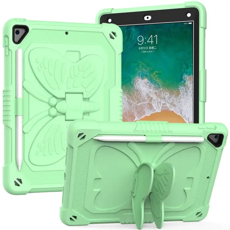 Pure Color PC + Silicone Anti-drop Protective Case with Butterfly Shape Holder & Pen Slot For iPad 9.7 2018 & 2017