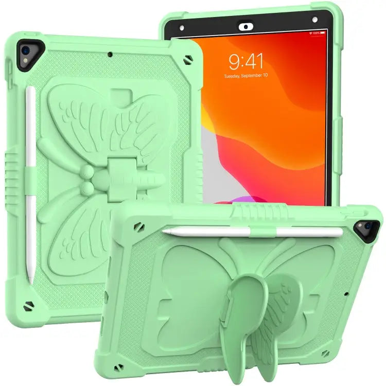 Pure Color PC + Silicone Anti-drop Protective Case with Butterfly Shape Holder & Pen Slot For iPad 9.7 2018 & 2017