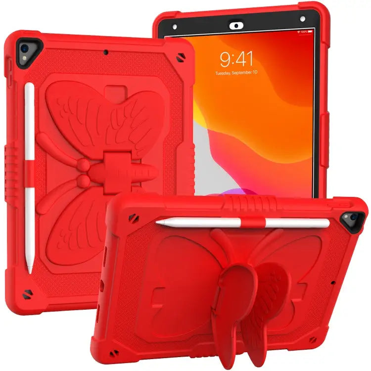 Pure Color PC + Silicone Anti-drop Protective Case with Butterfly Shape Holder & Pen Slot For iPad 9.7 2018 & 2017