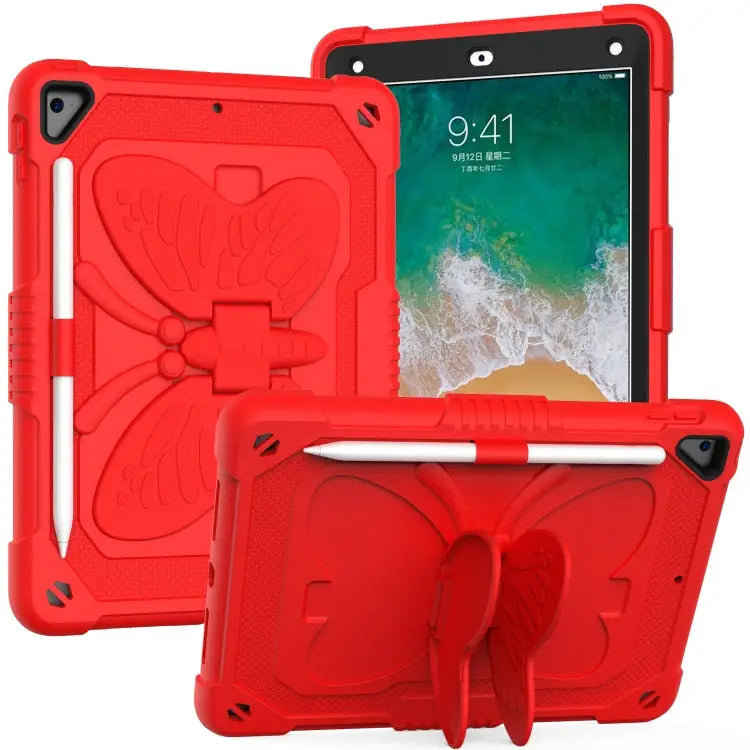 Pure Color PC + Silicone Anti-drop Protective Case with Butterfly Shape Holder & Pen Slot For iPad 9.7 2018 & 2017