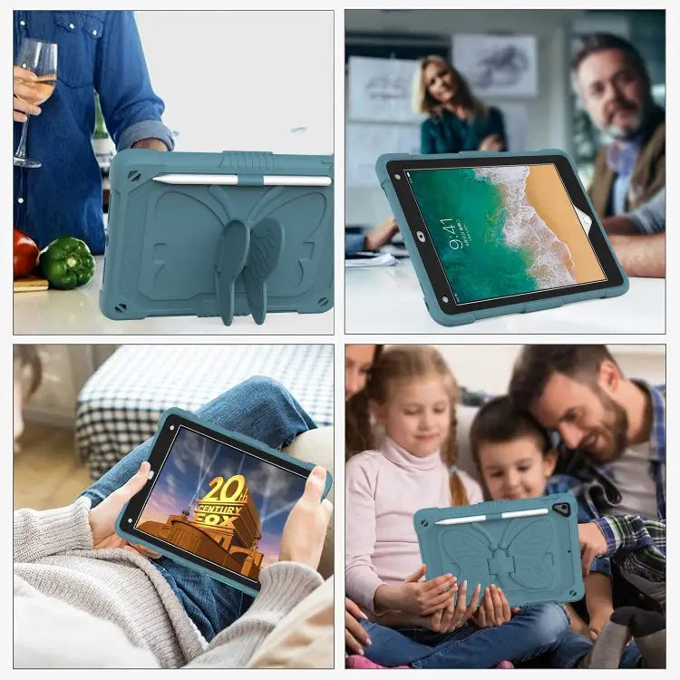 Pure Color PC + Silicone Anti-drop Protective Case with Butterfly Shape Holder & Pen Slot For iPad 9.7 2018 & 2017