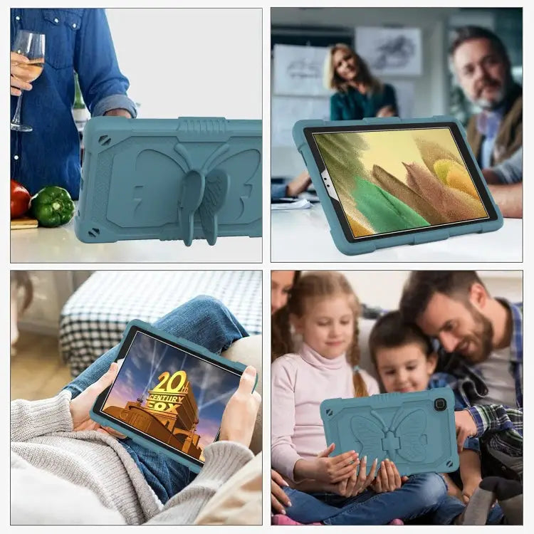 Pure Color PC + Silicone Anti-drop Protective Case with Butterfly Shape Holder & Pen Slot For Samsung Galaxy Tab A7