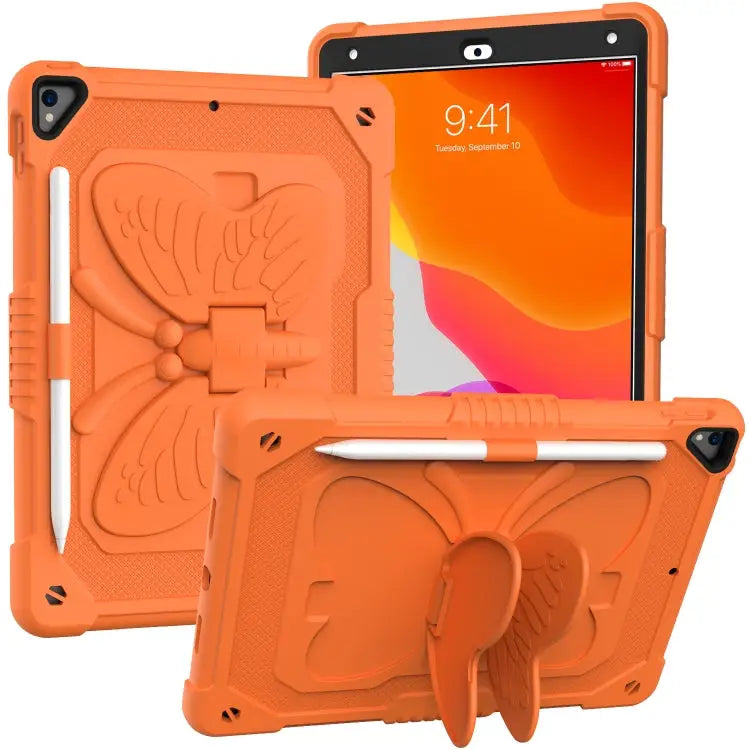 Pure Color PC + Silicone Anti-drop Protective Case with Butterfly Shape Holder & Pen Slot For iPad 9.7 2018 & 2017