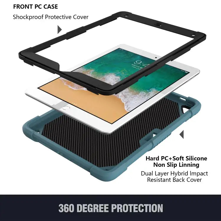 Pure Color PC + Silicone Anti-drop Protective Case with Butterfly Shape Holder & Pen Slot For iPad 9.7 2018 & 2017