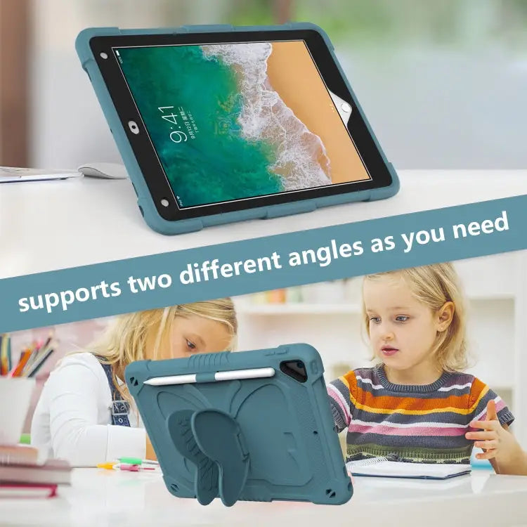 Pure Color PC + Silicone Anti-drop Protective Case with Butterfly Shape Holder & Pen Slot For iPad 9.7 2018 & 2017